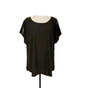 89th + Madison Black Fringe Shoulder Blouse Women’s Plus 2X NWT Stretch